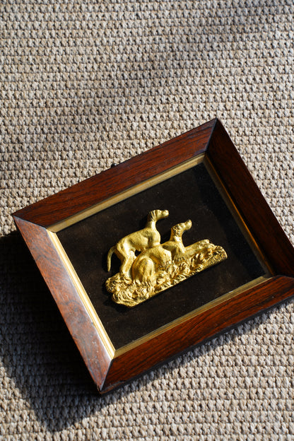 Antique Gilt Hunting Dog Relief, Rosewood Shadowbox Frame, 19th Century