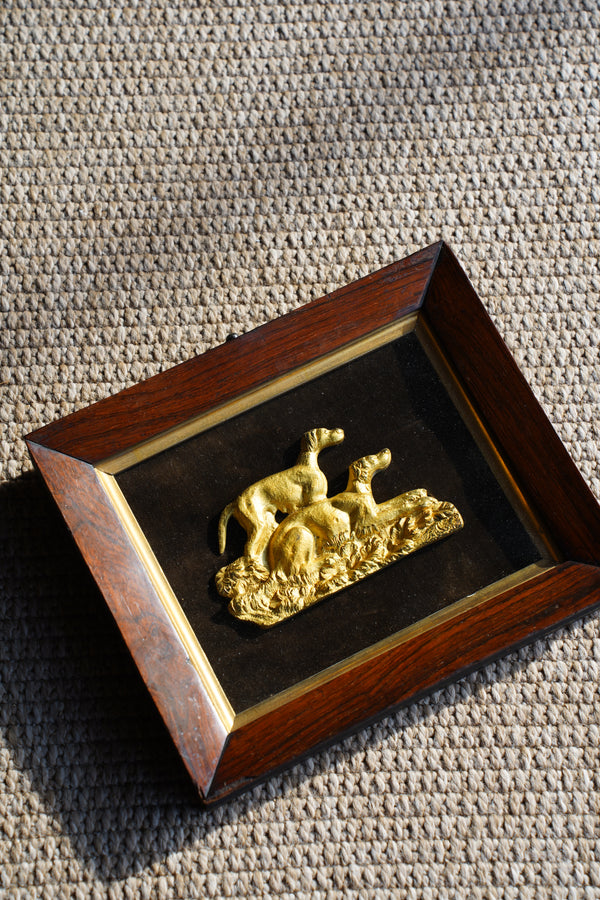 Antique Gilt Hunting Dog Relief, Rosewood Shadowbox Frame secondary view