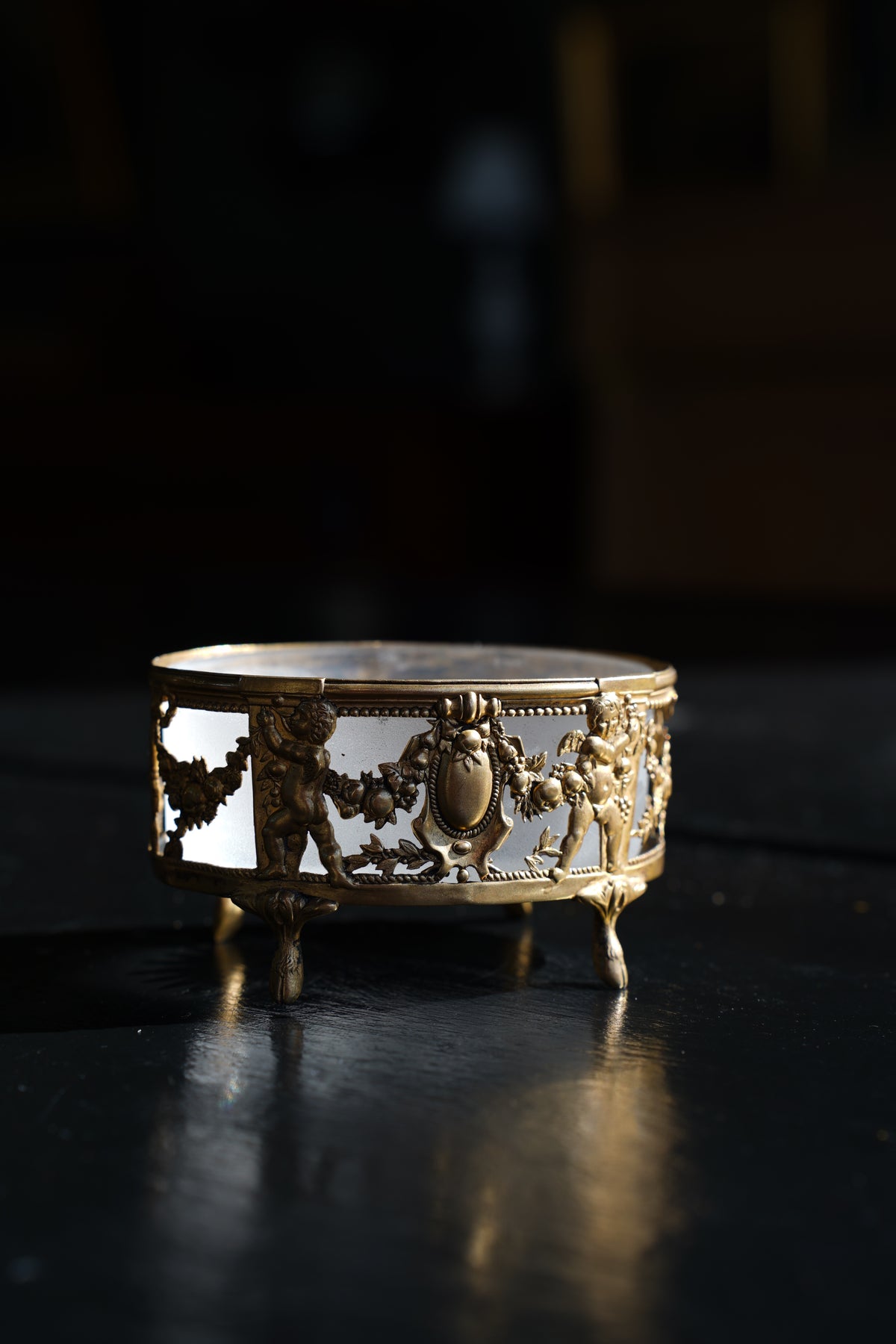 Antique Louis XVI Style Gilt Salt Cellar, Frosted Glass