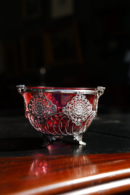 Antique English Silverplate Cranberry Glass Basket