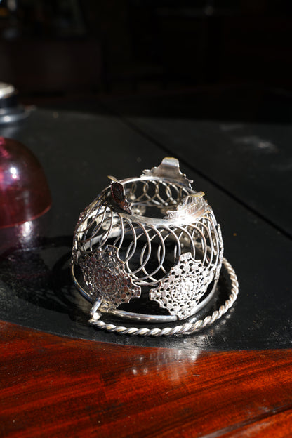 Antique English Silverplate Cranberry Glass Basket