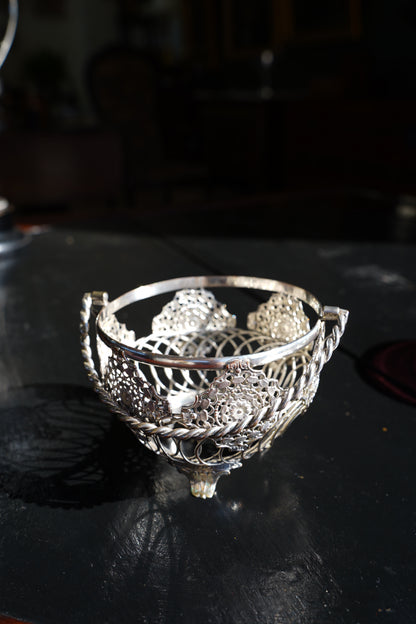 Antique English Silverplate Cranberry Glass Basket