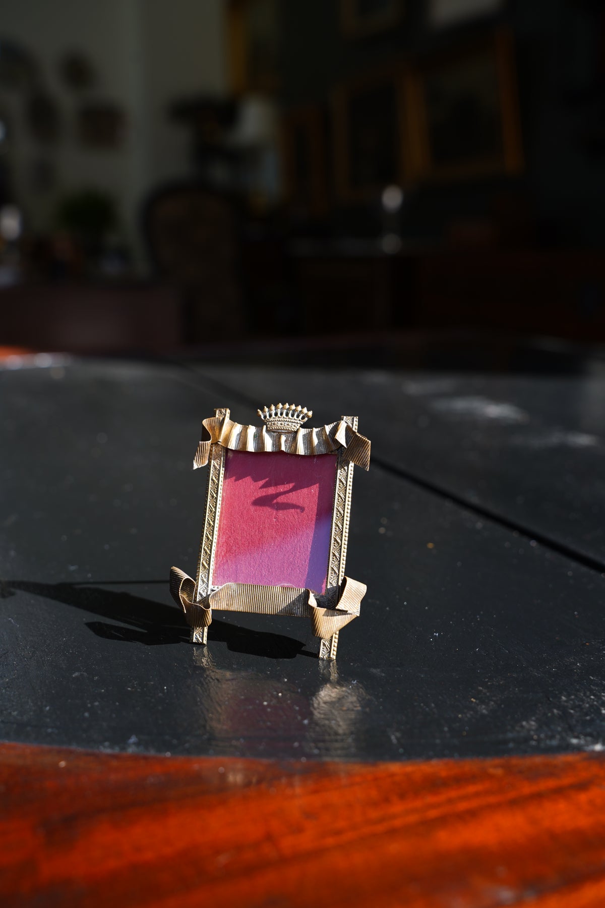Antique Louis XVI Style Brass Miniature Picture Frame