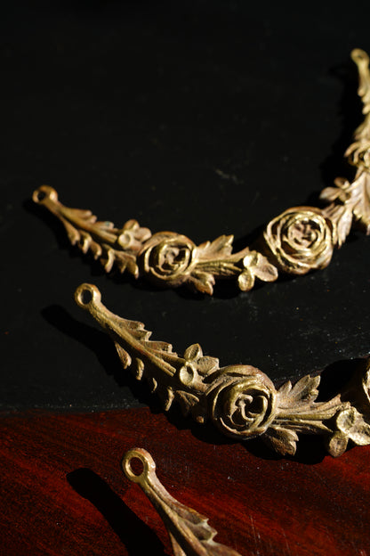 Antique Louis XVI Style Brass Rose Swag Furniture Mount