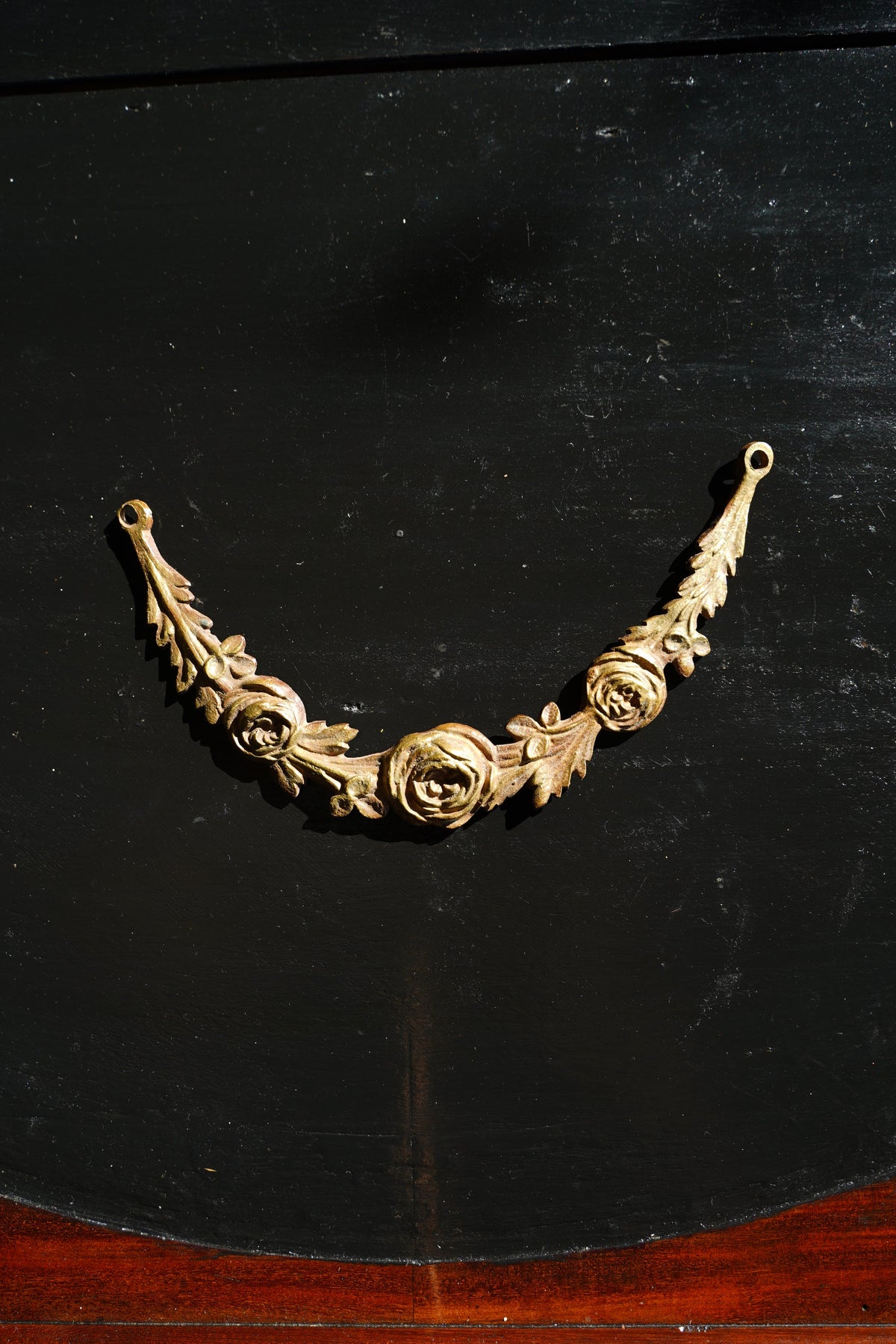 Antique Louis XVI Style Brass Rose Swag Furniture Mount