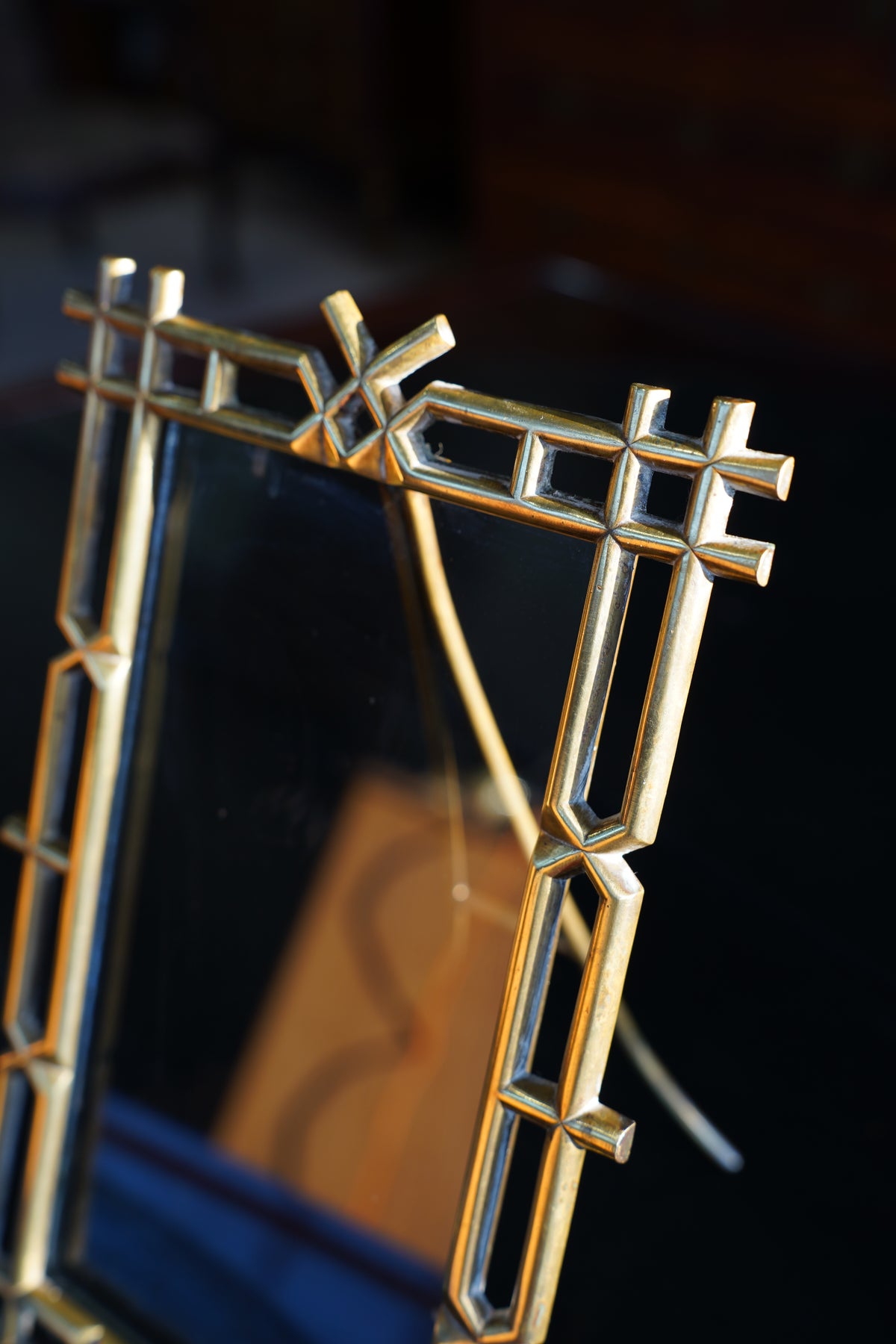 Antique Victorian Brass Easel Frame, Bamboo Lattice