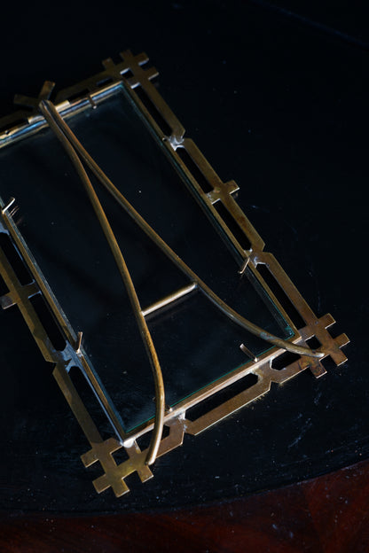 Antique Victorian Brass Easel Frame, Bamboo Lattice
