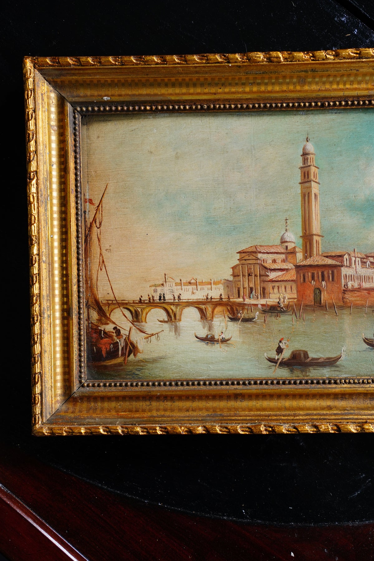 Antique Venice Canal Oil Painting on Panel