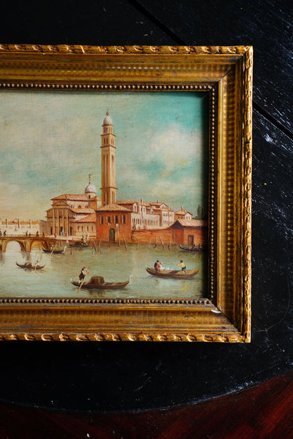 Antique Venice Canal Oil Painting on Panel