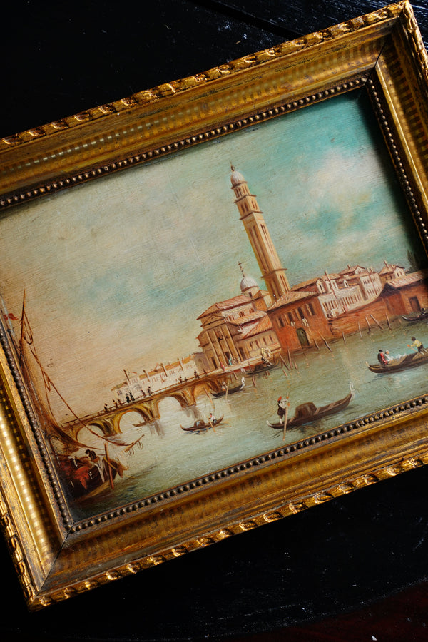 Antique Venice Canal Oil Painting on Panel secondary view