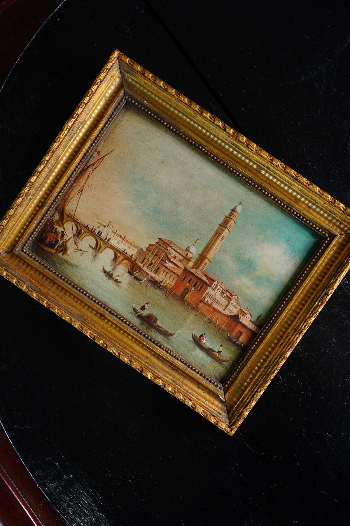 Antique Venice Canal Oil Painting on Panel