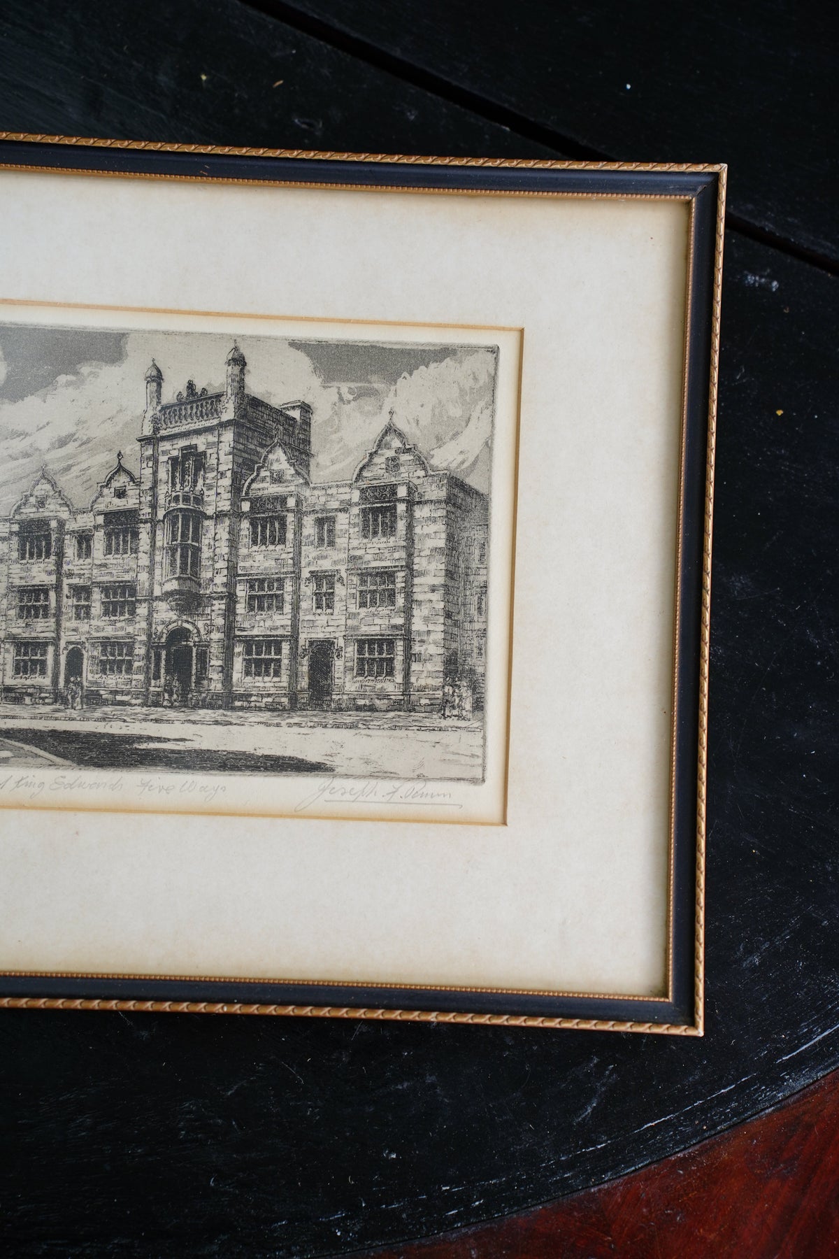 Vintage Signed Etching of Old King Edward's School, Birmingham