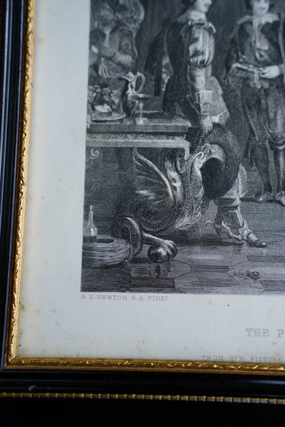 Antique Framed Spanish Court Scene Engraving, 19th Century