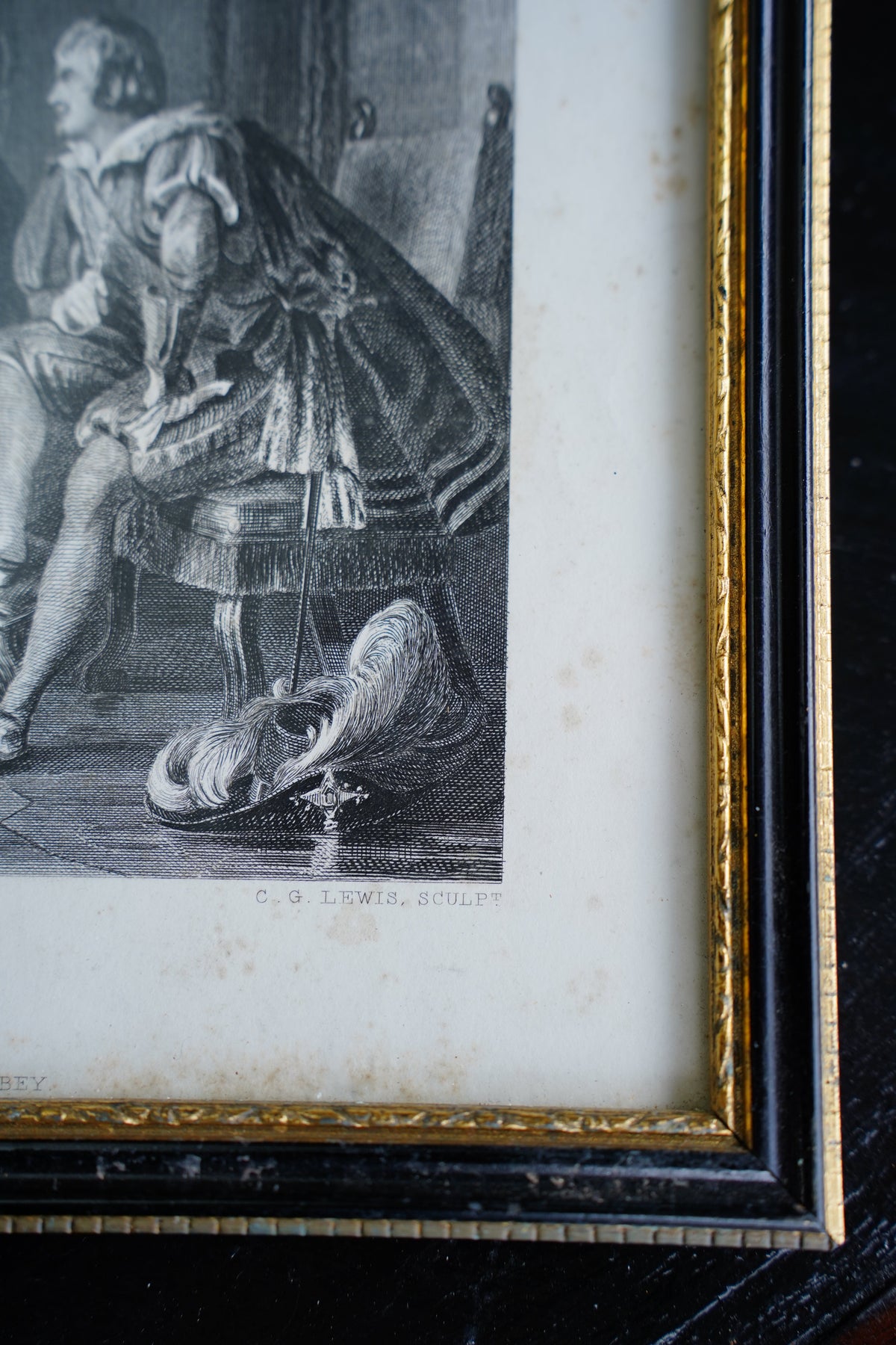 Antique Framed Spanish Court Scene Engraving, 19th Century