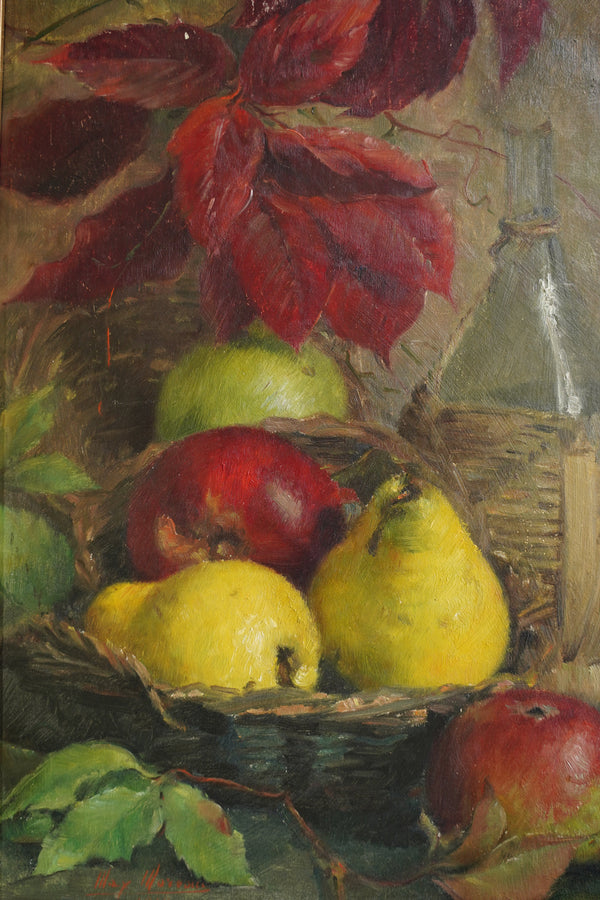 Antique Signed European Fruit Still Life Oil Painting, 1918 secondary view
