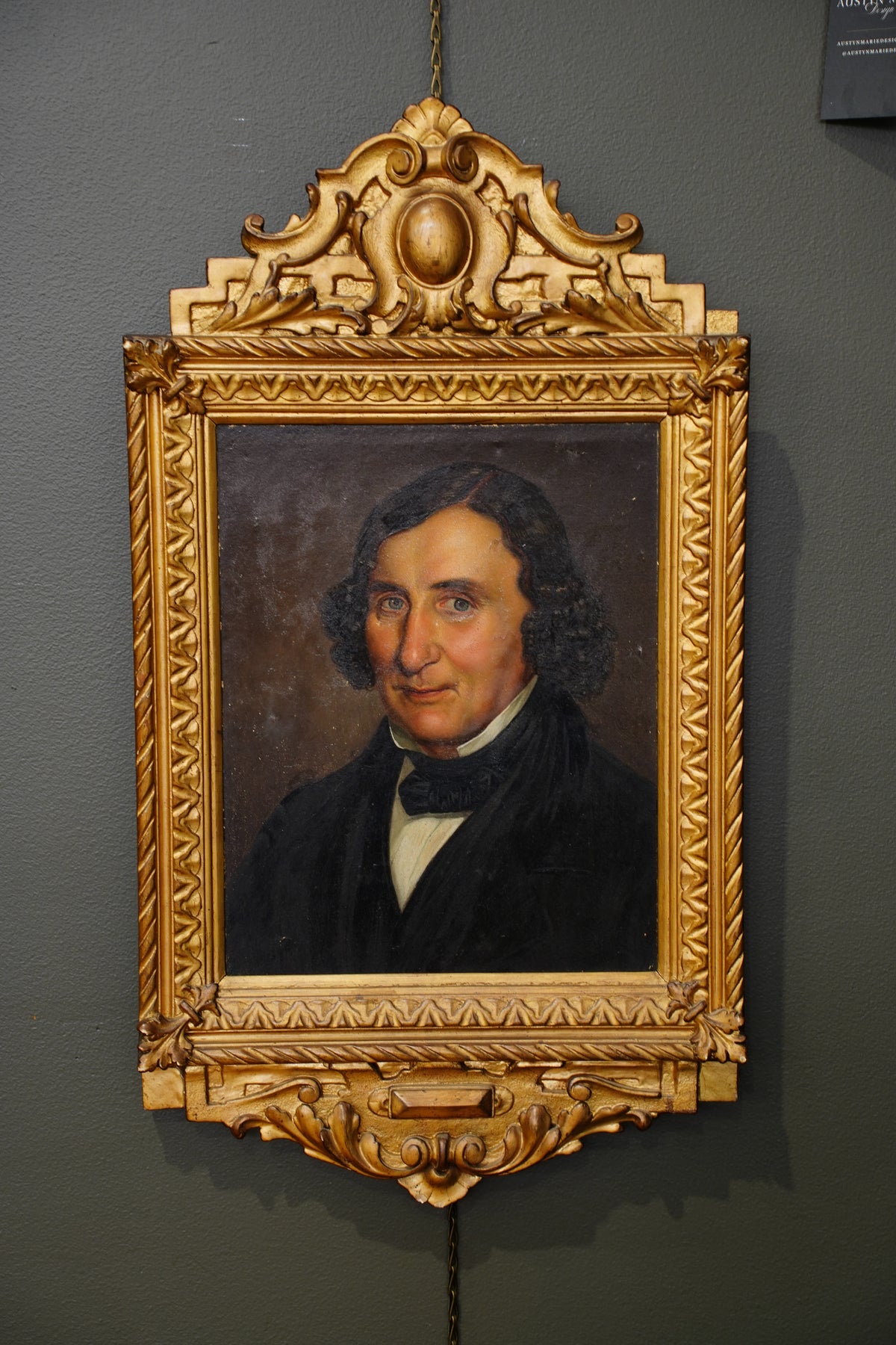 Antique Oil Portrait Painting of a Gentleman, Gilt Frame, Circa 1840