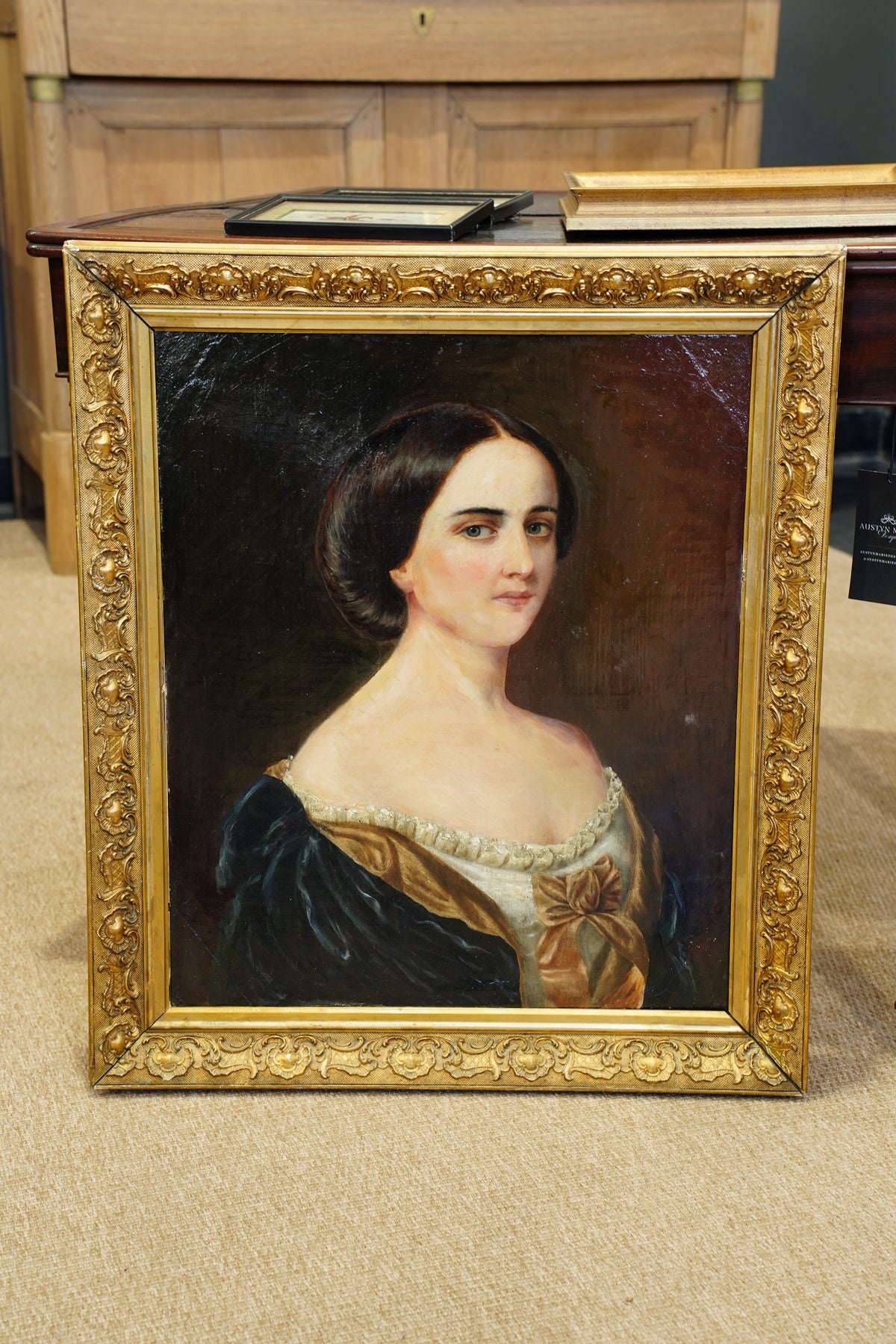Antique Oil Portrait of a Fashionable Lady