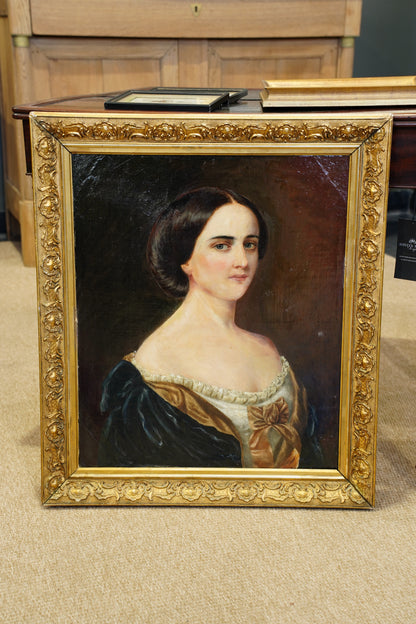 Antique Oil Portrait of a Fashionable Lady