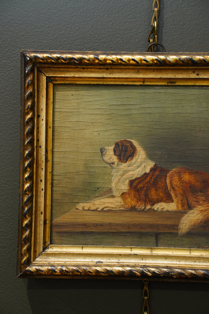 Antique St. Bernard Dog Oil Painting, Circa 1890