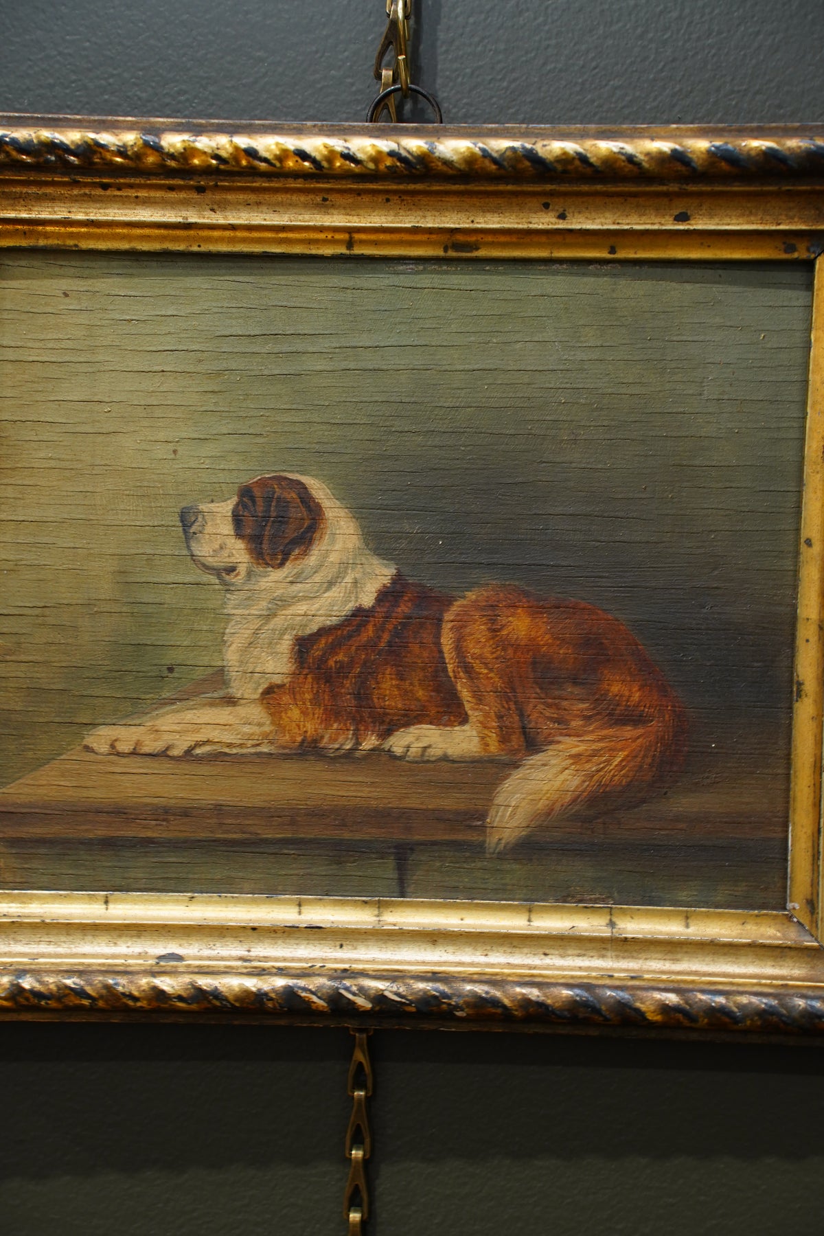 Antique St. Bernard Dog Oil Painting, Circa 1890
