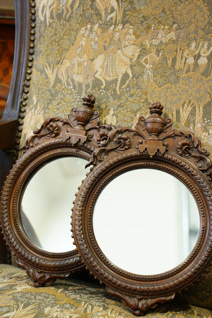 Antique Louis XVI Style Carved Wood Mirror - Pair
