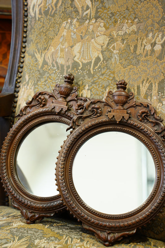 Antique Louis XVI Style Carved Wood Mirror - Pair