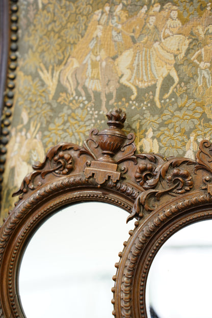 Antique Louis XVI Style Carved Wood Mirror - Pair