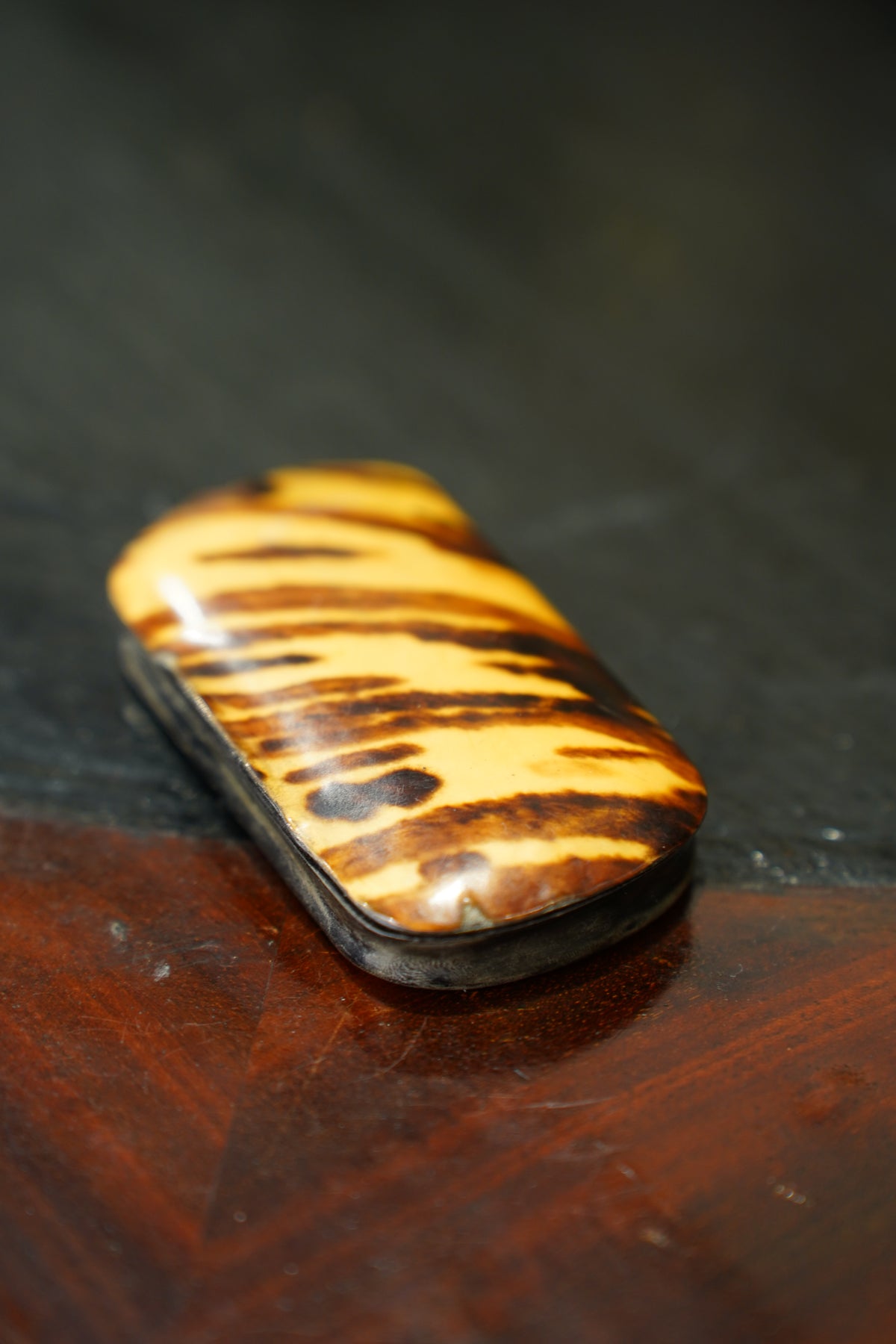 Antique English Snuff Box with Tortoiseshell Pattern Lid