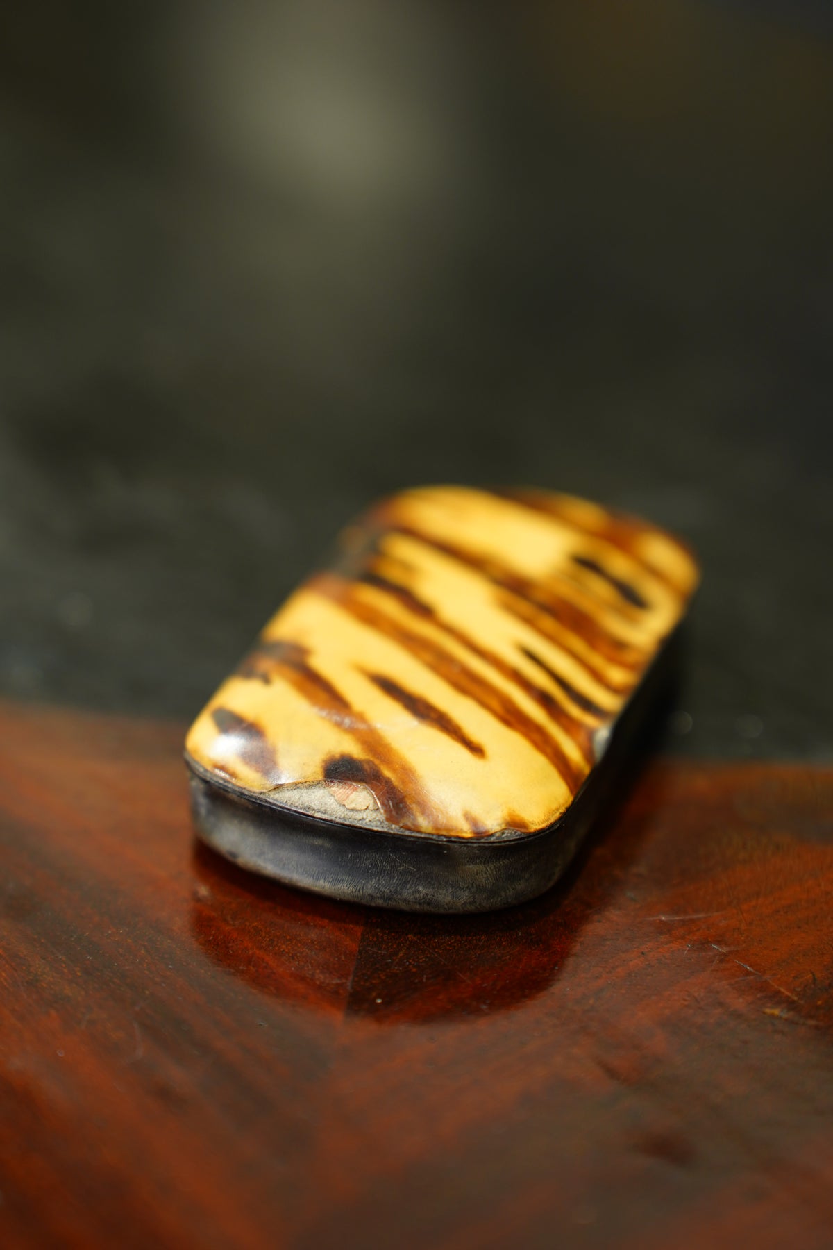 Antique English Snuff Box with Tortoiseshell Pattern Lid