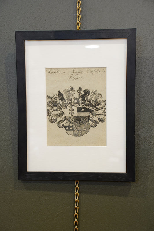 Antique German Engraving Hesse-Cassel State Arms, Dated 1795