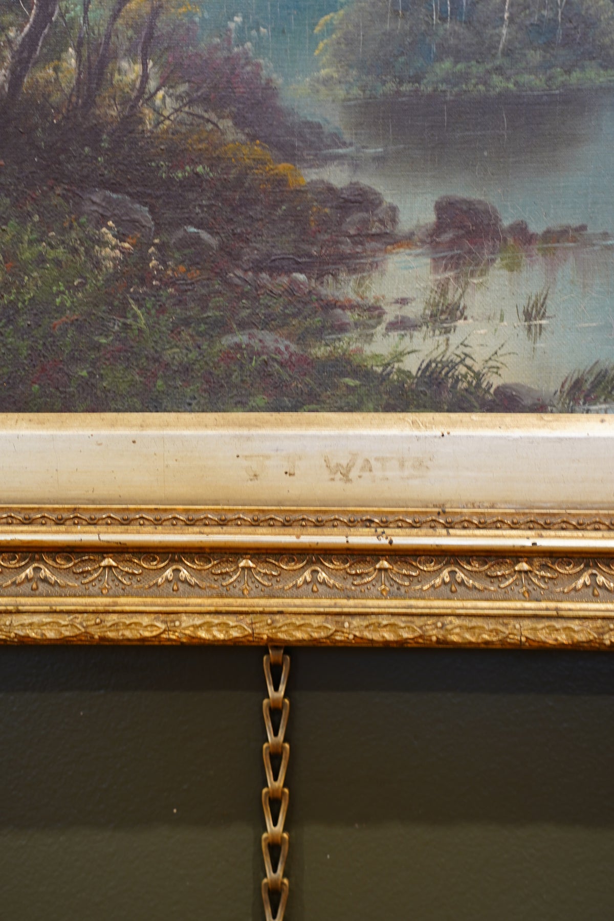 Antique Scottish Oil Painting of Loch Katrine Scotland, Signed J T Watts 1885