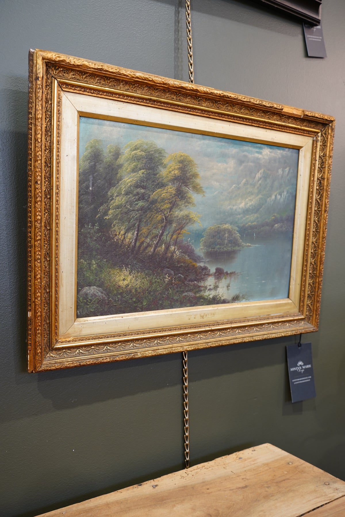 Antique Scottish Oil Painting of Loch Katrine Scotland, Signed J T Watts 1885