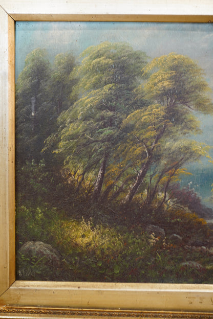 Antique Scottish Oil Painting of Loch Katrine Scotland, Signed J T Watts 1885