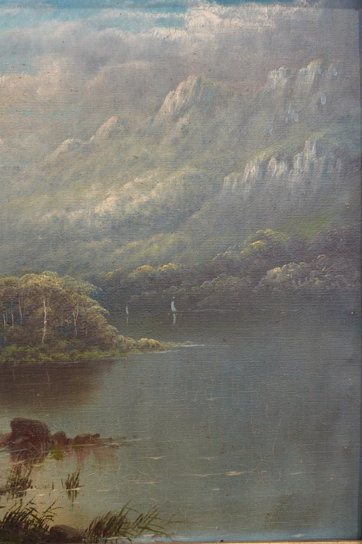 Antique Scottish Oil Painting of Loch Katrine Scotland, Signed J T Watts 1885