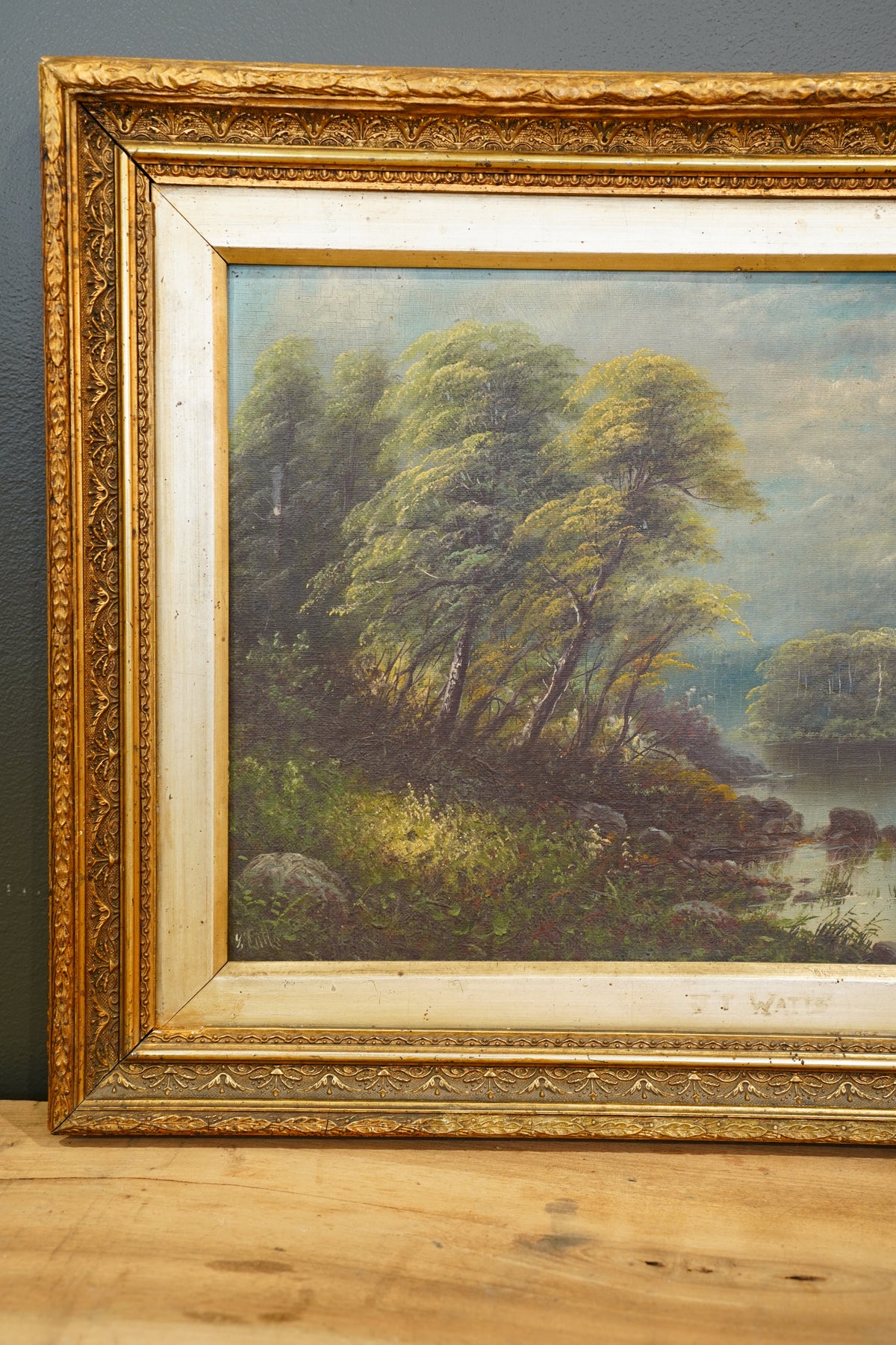 Antique Scottish Oil Painting of Loch Katrine Scotland, Signed J T Watts 1885