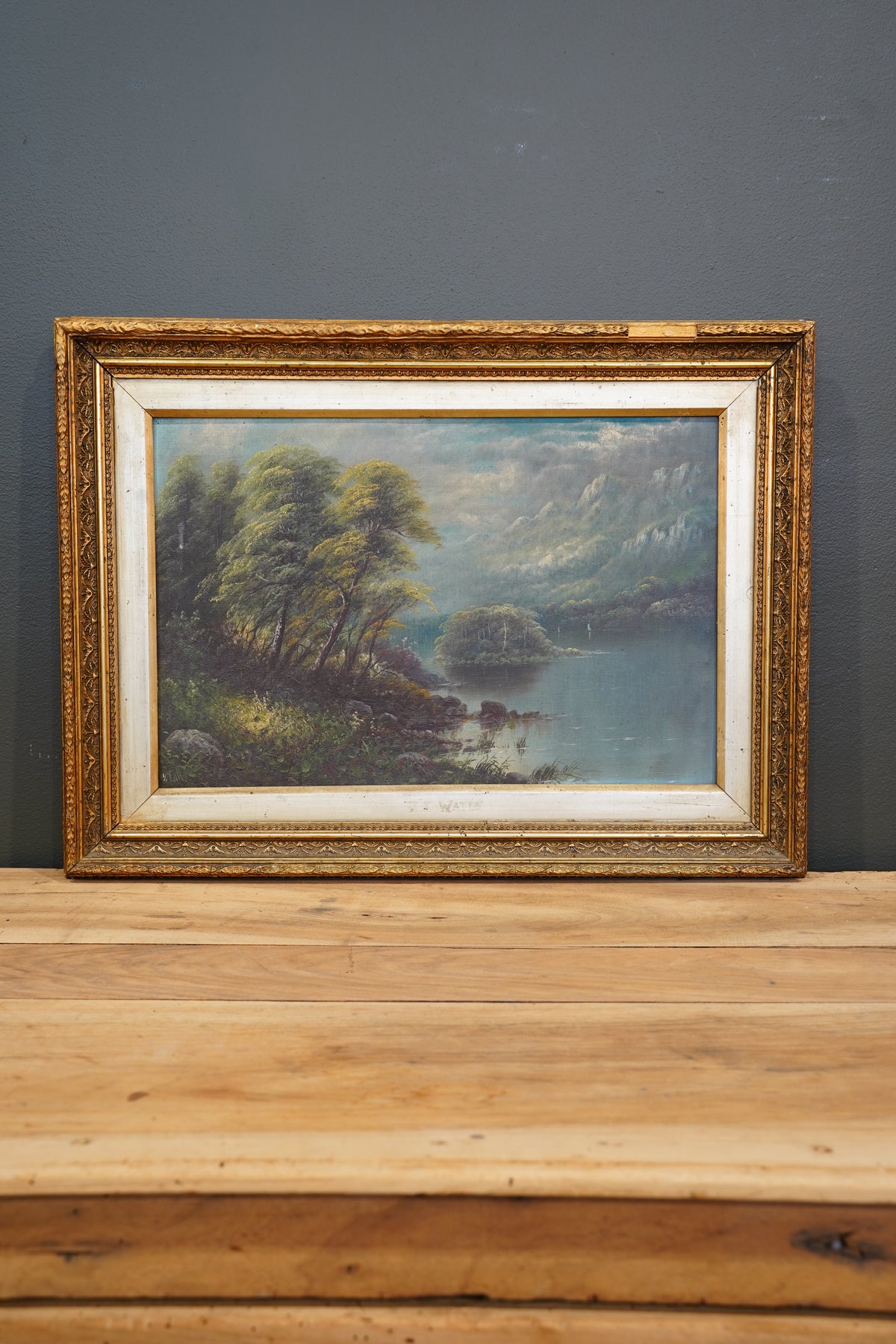 Antique Scottish Oil Painting of Loch Katrine Scotland, Signed J T Watts 1885