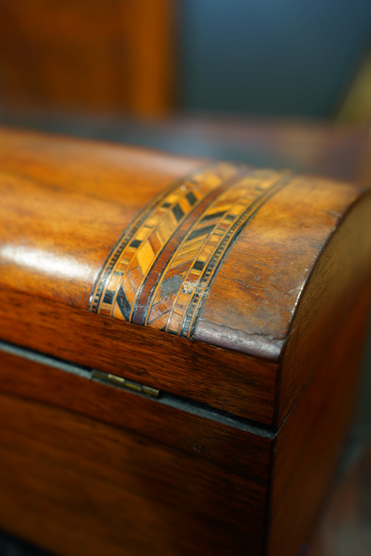 Antique Victorian Parquetry Domed Wooden Box