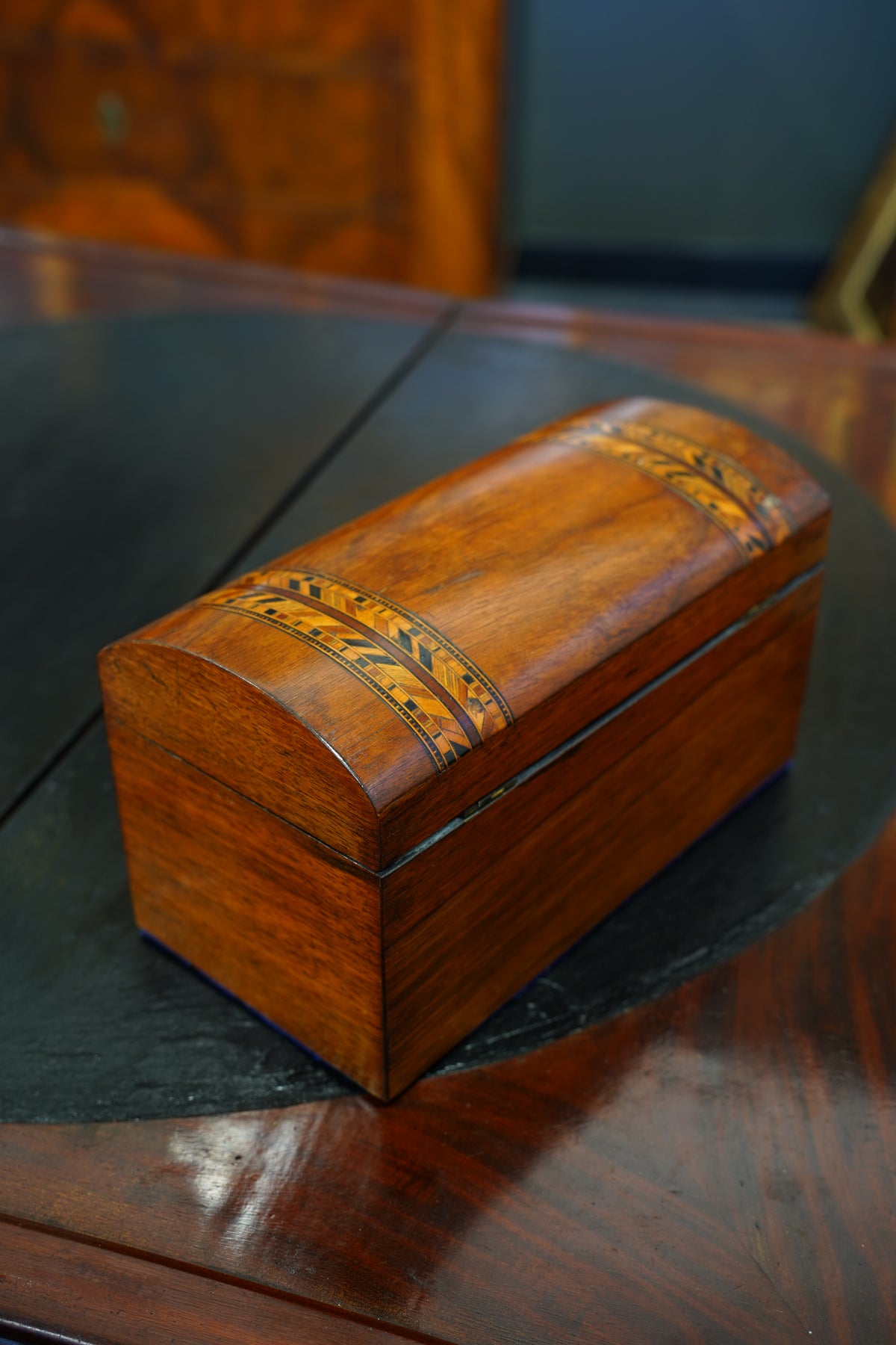 Antique Victorian Parquetry Domed Wooden Box