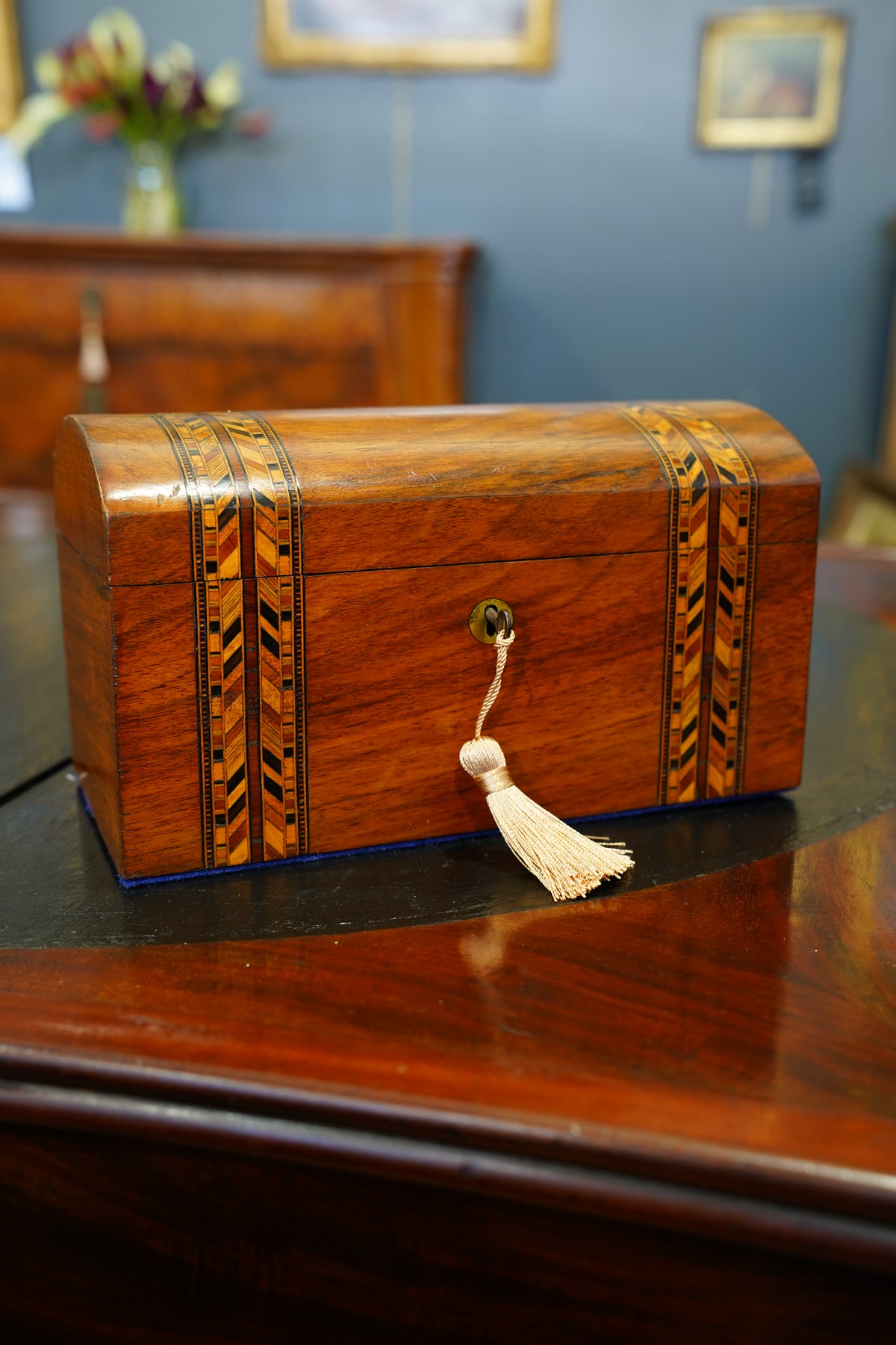 Antique Victorian Parquetry Domed Wooden Box