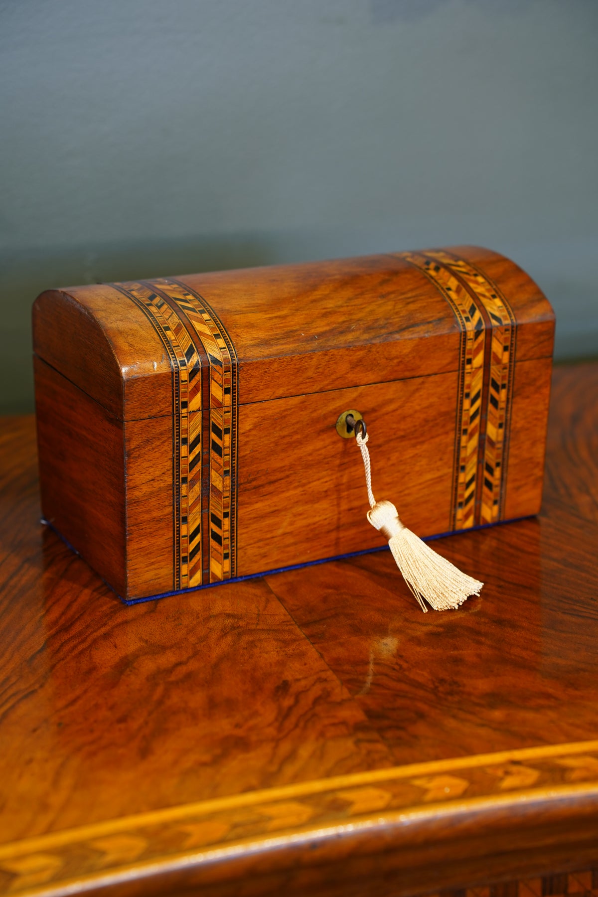 Antique Victorian Parquetry Domed Wooden Box