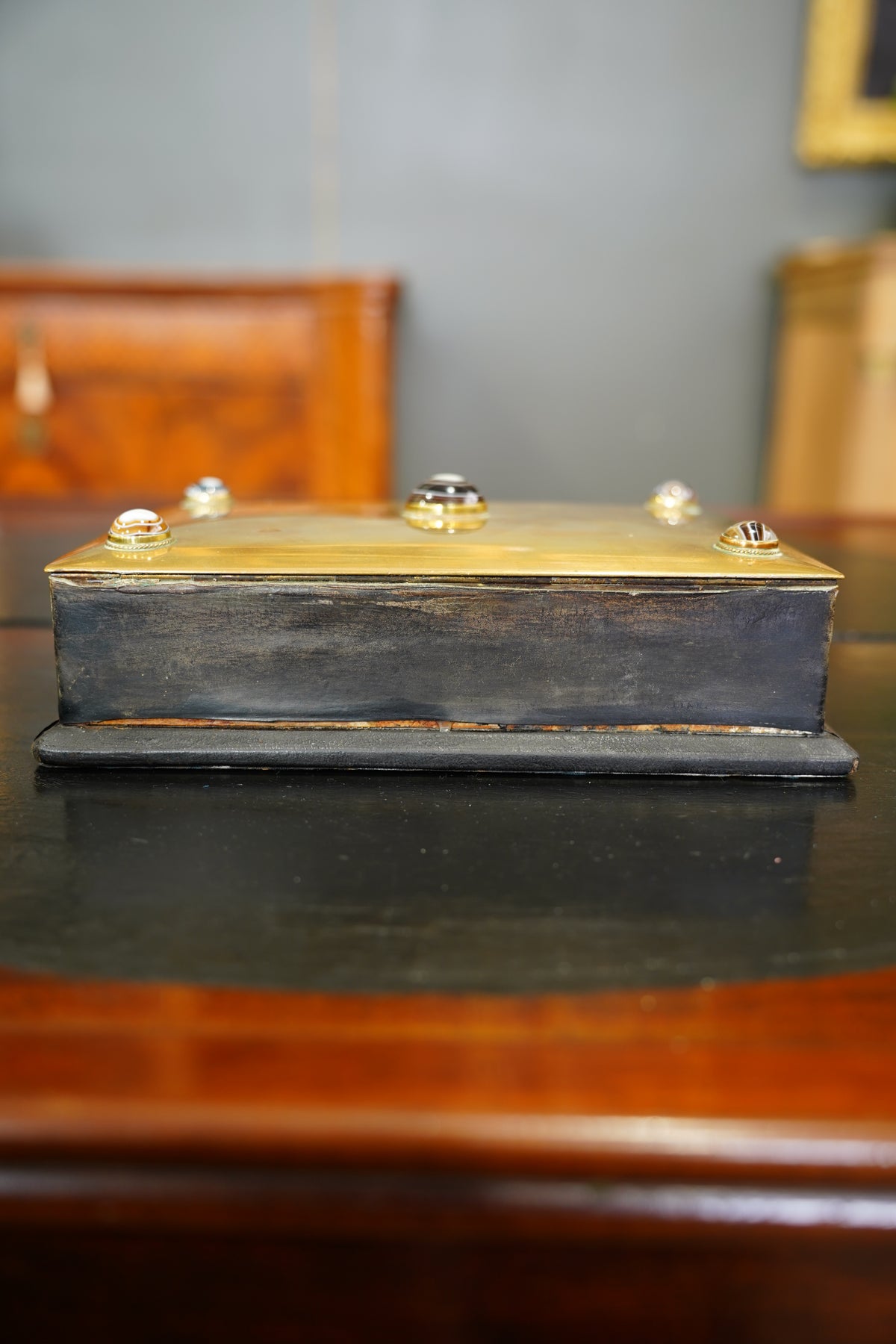 Antique Jewelry Box with Agate Stones, Ca. 1870