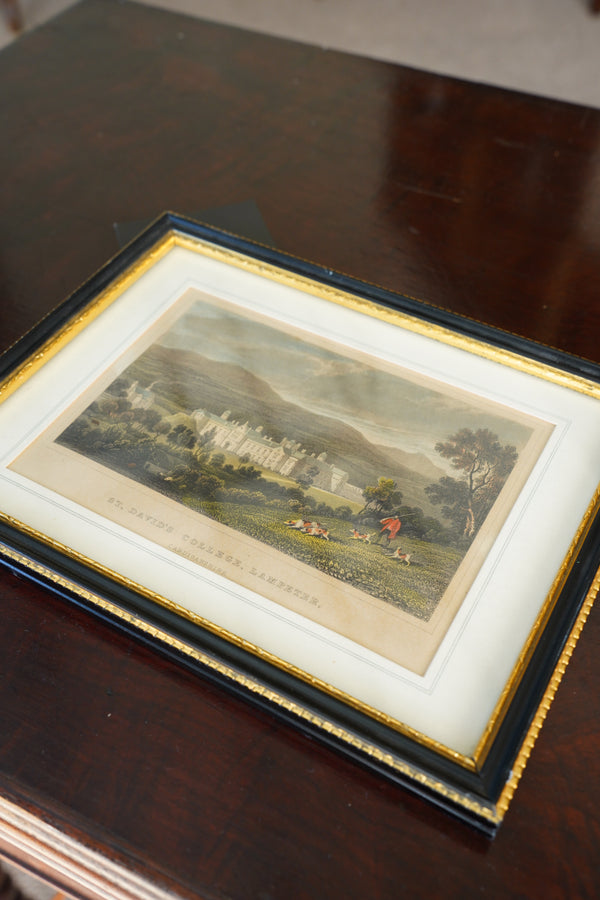 Antique Wales Landscape Engraving, Lampeter College, Circa 1830 secondary view