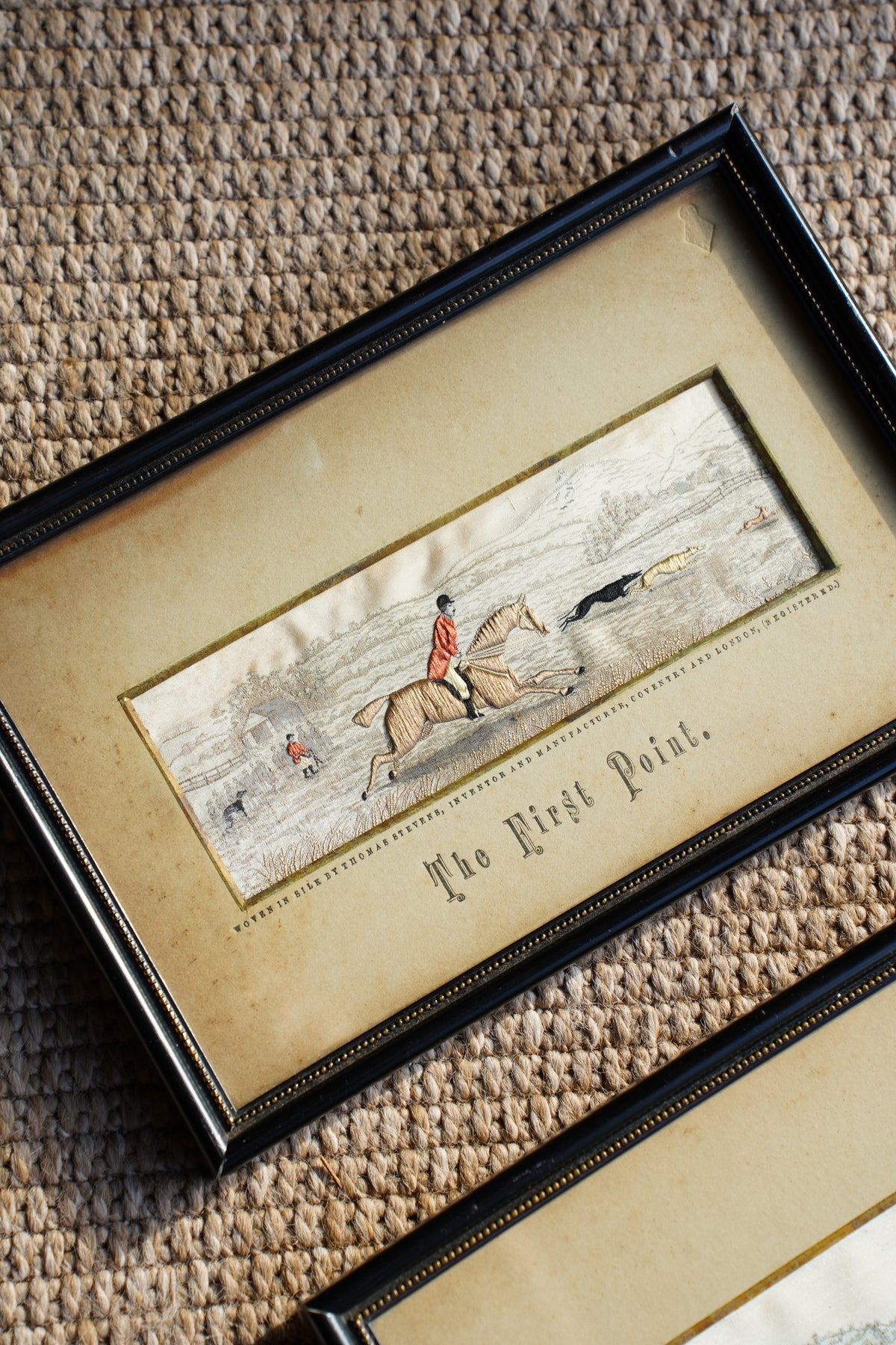 Antique Stevengraph Woven Silk Hunting Picture, The First Point
