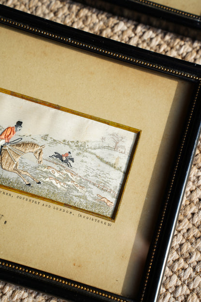 Antique Stevengraph Woven Silk Hunting Picture, The First Point
