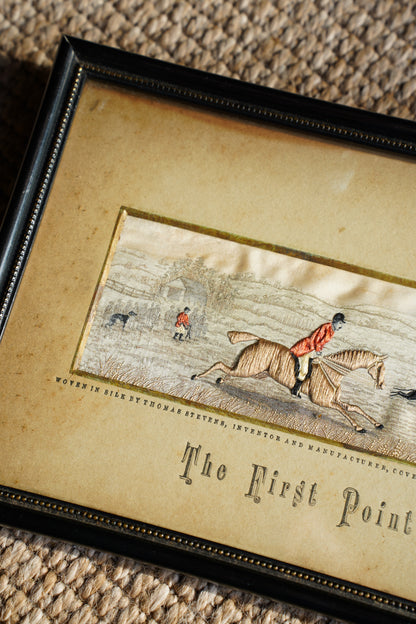 Antique Stevengraph Woven Silk Hunting Picture, The First Point
