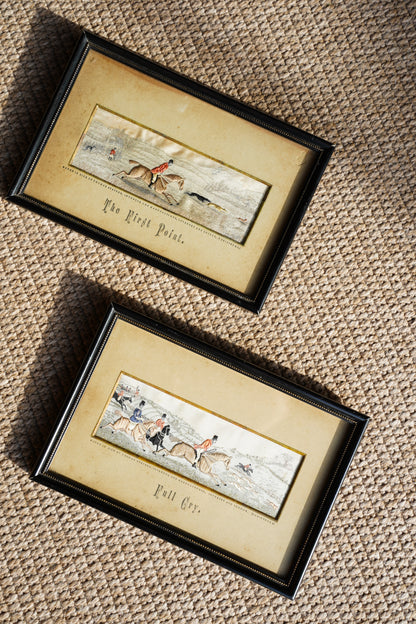 Antique Stevengraph Woven Silk Hunting Picture, The First Point