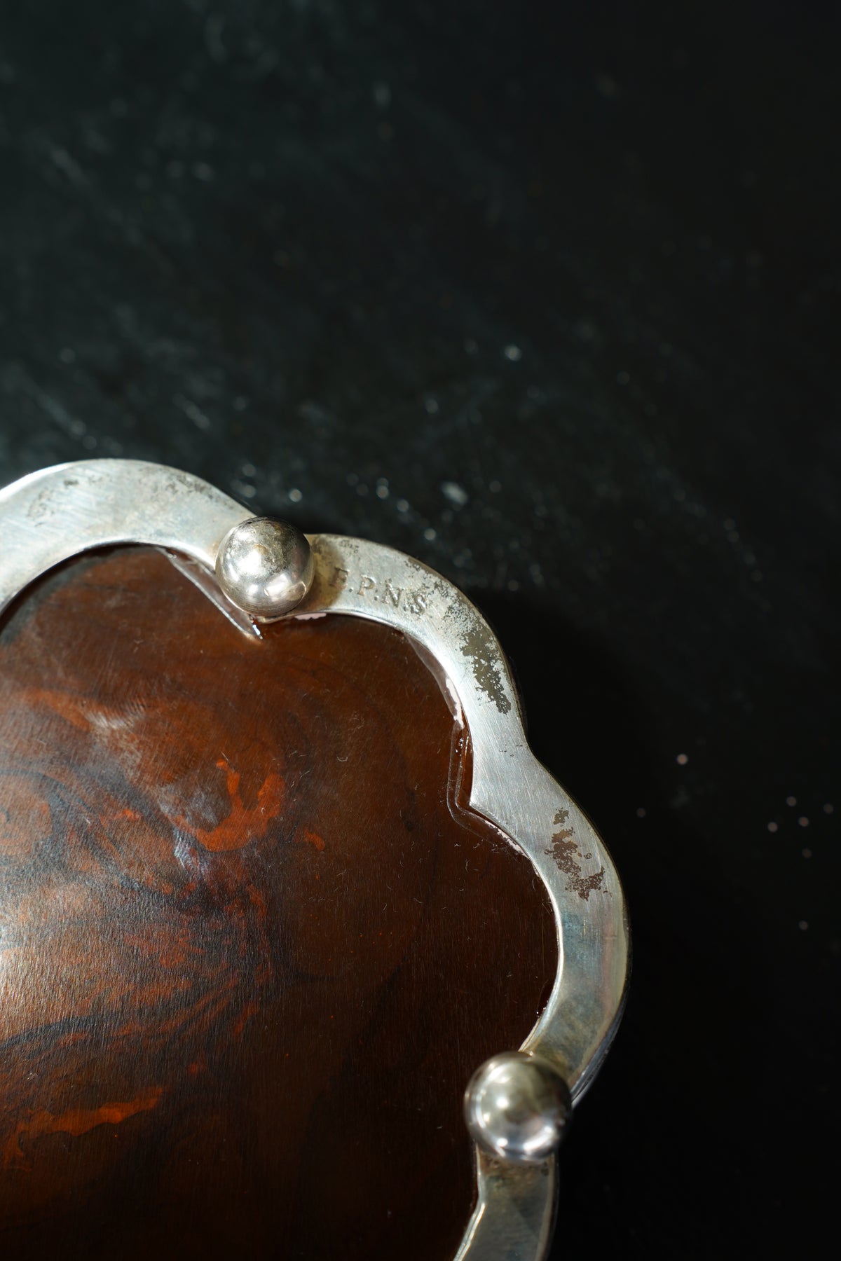 Antique English Silverplate Wine Coaster, Faux Tortoiseshell