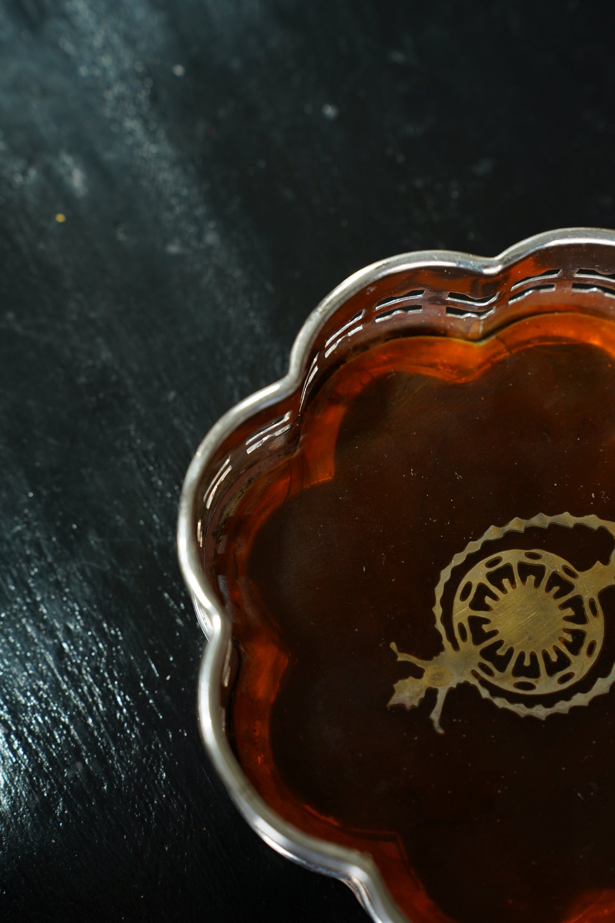 Antique English Silverplate Wine Coaster, Faux Tortoiseshell