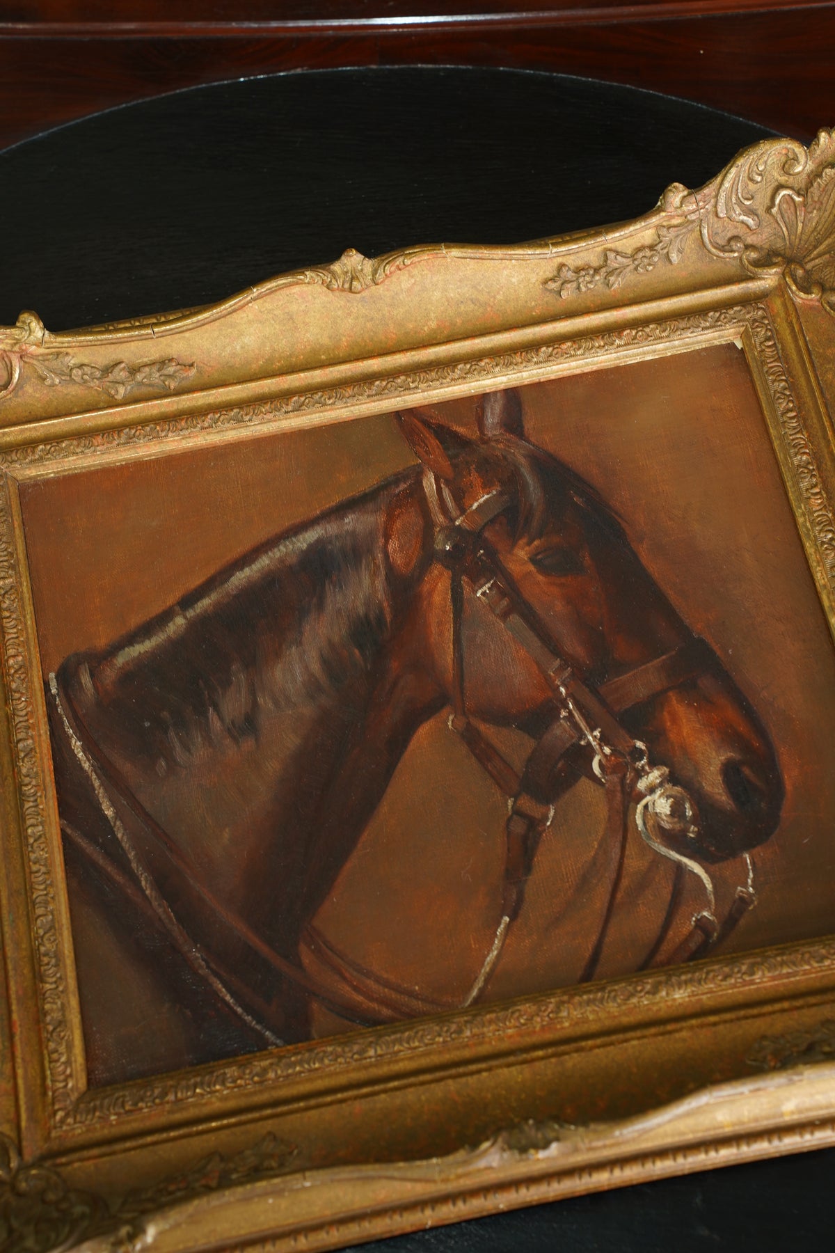 Antique Horse Head Oil Painting in Gilt Frame, Circa 1910