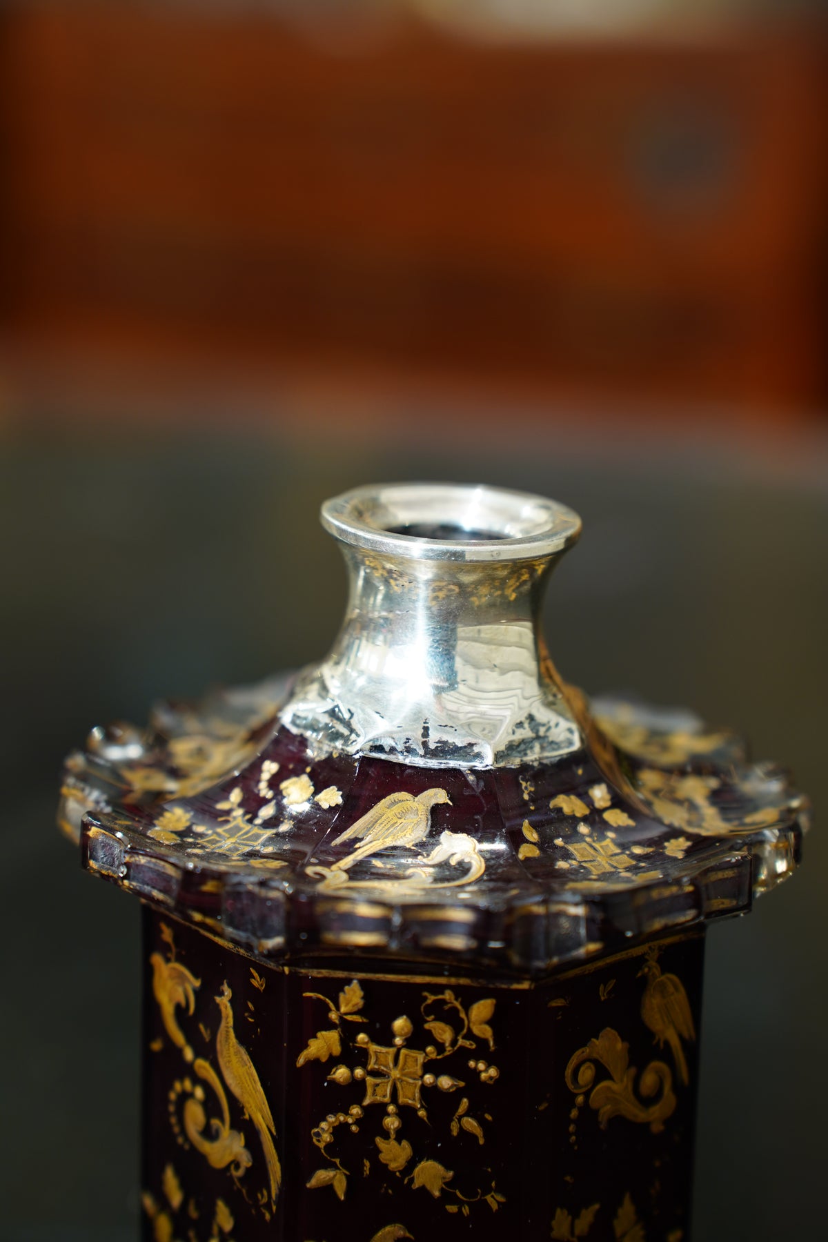 Antique Ruby Glass Gilt Scent Bottle